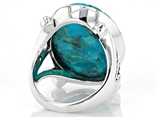 Southwest Style by JTV™ 22x18mm oval carved turquoise sterling silver ring - Size 7
