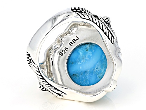 Southwest Style By JTV™ 16x12mm Oval Carved Kingman Turquoise Rose Rhodium Over Silver Ring - Size 6