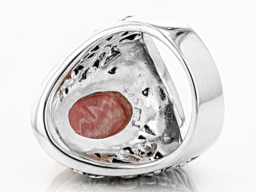 Southwest Style By JTV™ 16x10mm Oval Rhodochrosite Solitaire Dragonfly/Floral Silver Ring - Size 6