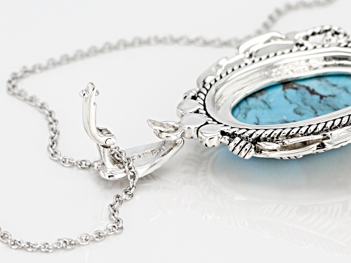 Southwest Style By JTV™ 25x15mm Oval Kingman Turquoise Silver Feather Detail Enhancer With Chain