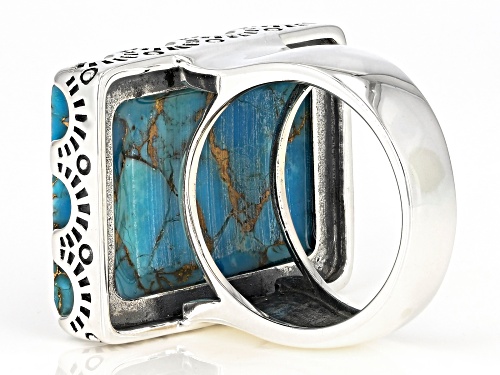 Southwest Style By JTV™ 25x18mm Rectangular Mohave Kingman Turquoise Solitaire Silver Ring - Size 5