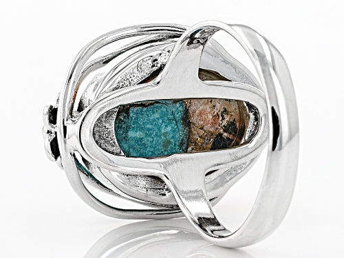 Southwest Style By JTV™ Kingman Turquoise, Spiny Oyster Shell Rhodium Over Silver Ring - Size 12