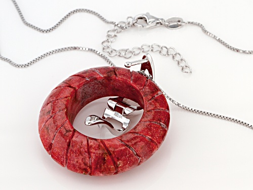 Southwest Style By JTV™ Red Sponge Coral Rhodium Over Sterling Silver Enhancer With Chain