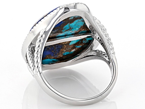Southwest Style By JTV™ Custom Shape Blended Turquoise and Lapis Lazuli Rhodium Over Silver Ring - Size 8