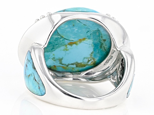 Southwest Style By JTV™ 20mm Round And 11x8mm Pear Shape Turquoise Rhodium Over Silver Ring - Size 7
