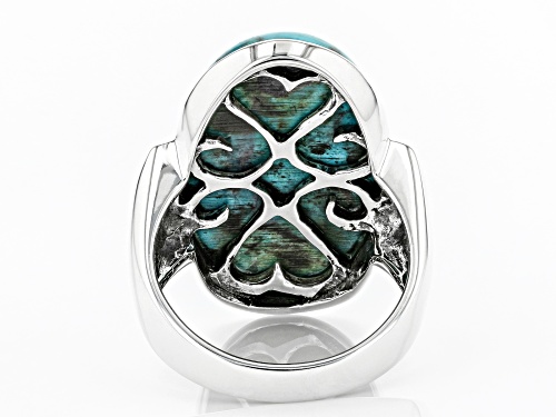 Southwest Style of JTV™ 25x15mm Oval Turquoise Rhodium Over Sterling Silver Solitaire Ring - Size 7