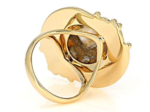 Southwest Style By JTV ™ 16x11mm Oval Spiny Oyster Shell 18k Gold Over Silver Statement Ring - Size 11