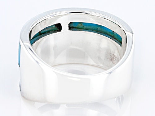 Southwest Style By JTV™ 22 x 4.5mm Blue Turquoise Rhodium Over Silver Inlay Ring - Size 8