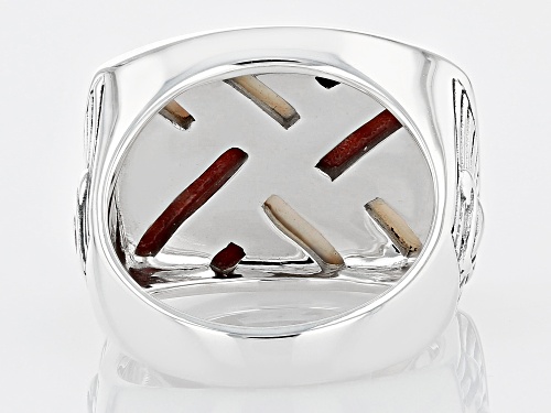 Southwest Style By JTV™ Red Coral and White Mother of Pearl Rhodium Over Silver Inlay Ring - Size 6