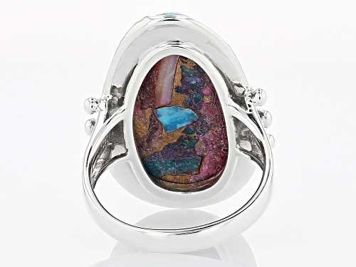 Southwest Style By JTV™ Blended Purple Spiny Oyster with Turquoise Rhodium Over Silver Ring - Size 6