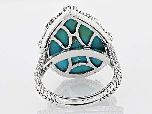 Southwest Style By JTV™ 20x16mm Pear Shape Blue Turquoise Rhodium Over Silver Ring - Size 8