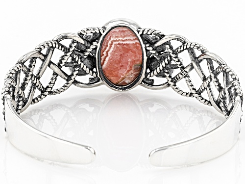 Southwest Style By JTV™ Oval Pink Rhodochrosite Rhodium Over Sterling Silver Cuff - Size 7.5