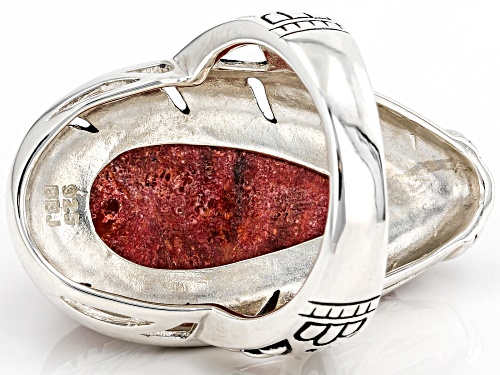 Southwest Style By JTV™ Pear Shaped Red Sponge Coral Rhodium Over Sterling Silver Ring - Size 6