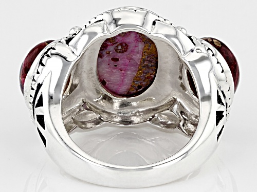 Southwest Style By JTV™ Blended Turquoise and Purple Spiny Oyster Rhodium Over Silver 3-Stone Ring - Size 8