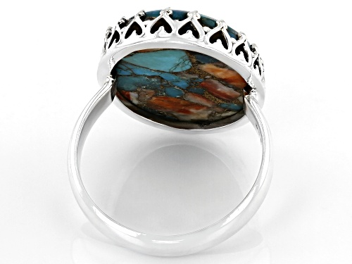 Southwest Style By JTV™ Blended Spiny Oyster Shell and Turquoise Sterling Silver Ring - Size 11
