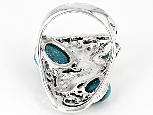 Southwest Style By JTV™ Oval and Round Blue Turquoise Rhodium over Silver Horse 2- Stone Ring - Size 6