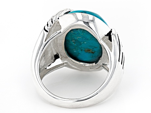 Southwest Style By JTV™ Oval Blue Turquoise Rhodium Over Sterling Silver Eagle Ring - Size 7
