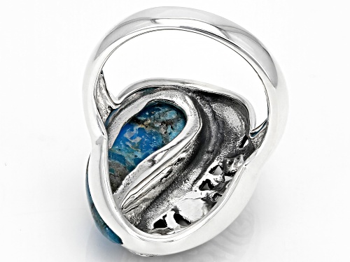 Southwest Style By JTV™ Blue Turquoise Inlay Design Rhodium Over Sterling Silver Ring - Size 7