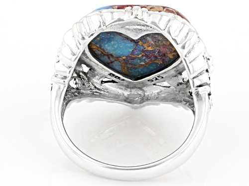 Southwest Style By JTV™ Turquoise & Purple Spiny Oyster Shell Rhodium Over Silver Heart Ring - Size 11
