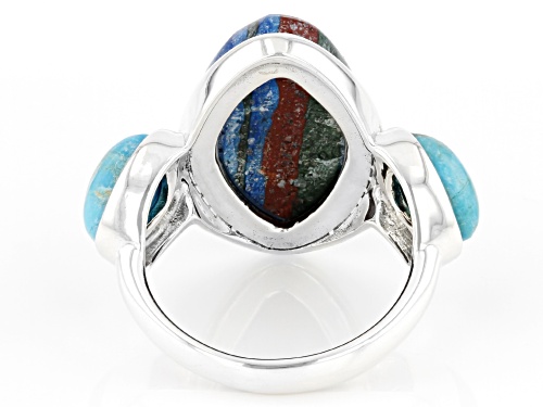 Southwest Style By JTV™  Lab Rainbow Calsilica & Blue Turquoise Rhodium Over Sterling Silver Ring - Size 8
