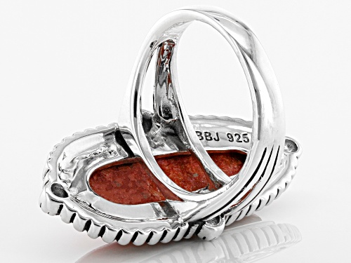Southwest Style By JTV™ 25x10mm Free-form Coral Sterling Silver Ring - Size 8