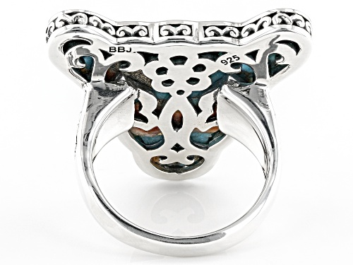 Southwest Style by JTV™ Blended Turquoise And Spiny Oyster Shell Rhodium Over Silver Bull Ring - Size 7