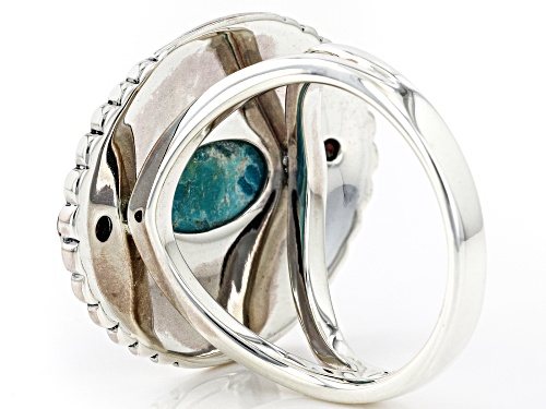 Southwest Style By JTV™ Turquoise With Spiny Oyster and Red Coral Rhodium Over Silver Ring - Size 8