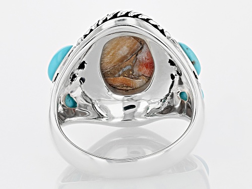 Southwest Style by JTV™ Blended Spiny Oyster Shell with Turquoise Rhodium Over Sterling Silver Ring - Size 8