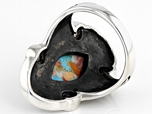 Southwest Style by JTV™ Blended Turquoise With Spiny Oyster & Lab Opal Rhodium Over Silver Ring - Size 8