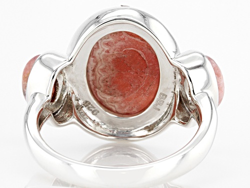 Southwest Style by JTV™ Oval Rhodochrosite Three Stone Rhodium Over Sterling Silver Ring - Size 12
