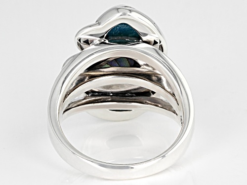 Southwest Style By JTV™ Blue Turquoise and Abalone Shell Rhodium Over Sterling Silver Ring - Size 7