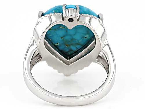 Southwest Style By JTV™ Heart Kingman &  Round Sleeping Beauty Turquoise Rhodium Over Silver Ring - Size 12