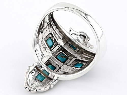 Southwest Style by JTV™ Blue Turquoise Rhodium Over Sterling Silver Cross Ring - Size 8