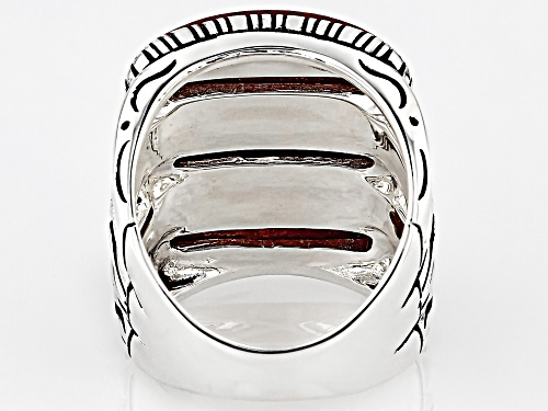 Southwest Style by JTV™ Coral Three Row Elongated Sterling Silver Ring - Size 8