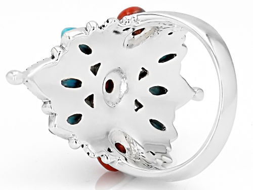 Southwest Style by JTV™ Blue Turquoise & Red Sponge Coral Sterling Silver Statement Ring - Size 7