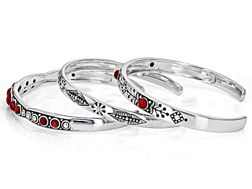 Southwest Style by JTV™ Coral Sterling Silver Set of 3 Cuff Bracelets