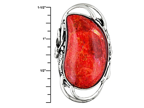 Southwest Style By Jtv™ 30x17mm Fancy Cabochon Red Sponge Coral Sterling Silver Ring - Size 5