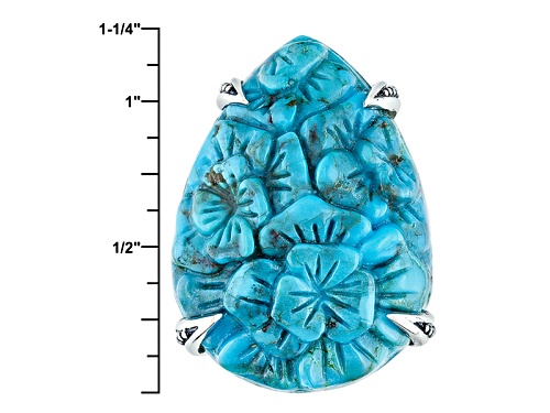 Southwest Style By Jtv™ 30x22mm Pear Shape Carved Floral Turquoise Solitaire Silver Ring - Size 6