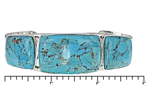 Southwest Style By Jtv™ Rectangular Cushion And Fancy Shape Kingman Turquoise Silver Cuff Bracelet - Size 8