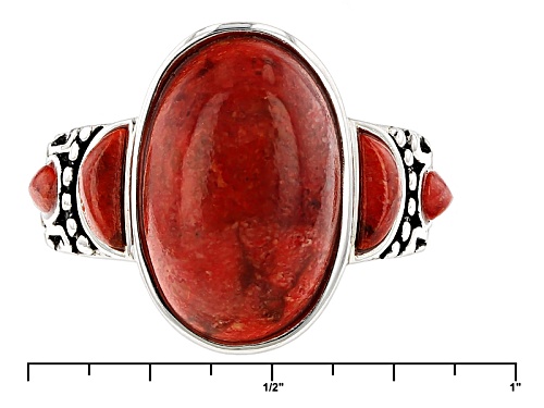 Southwest Style By Jtv™ Oval And Crescent Shape Red Sponge Coral Sterling Silver Ring - Size 5