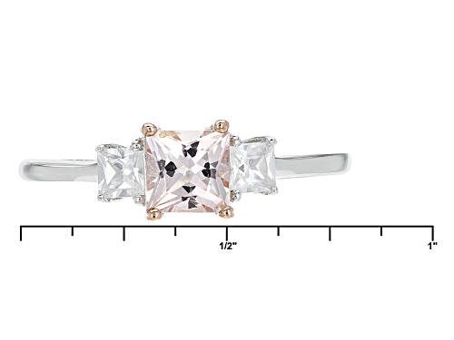 .45ct Princess Cut Morganite And .44ctw Square White Zircon Sterling Silver Ring - Size 8