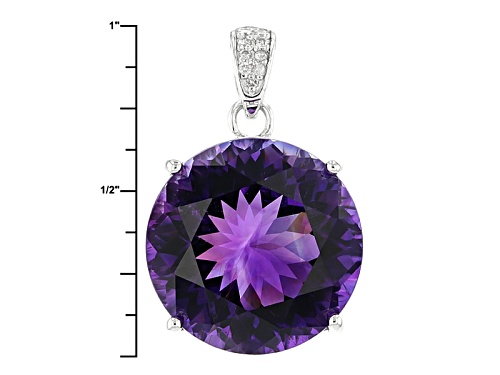 10.84ct Round Moroccan Amethyst With .03ctw White Diamond Accent Silver Pendant With Chain