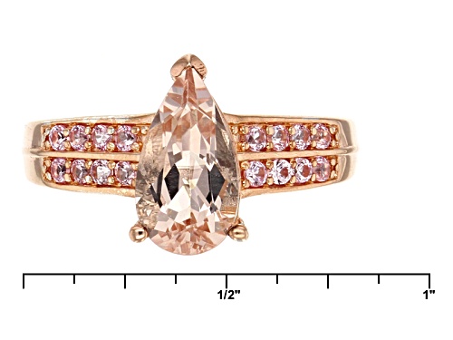 1.27ct Pear Shape Peach Morganite And .30ctw Round Pink Sapphire Two-Tone Silver Ring - Size 7