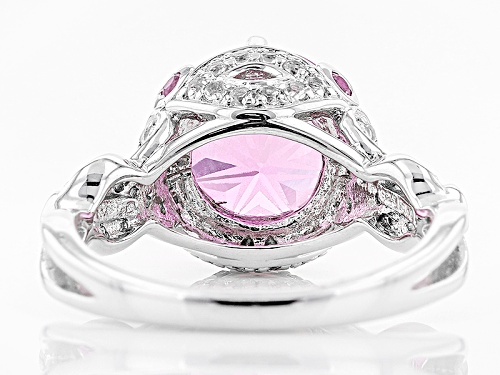 4.04ct Lab Created Pink Sapphire W/ .18ctw Pink Sapphire & .32ctw Topaz Rhodium Over Silver Ring - Size 9