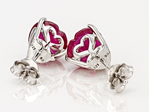 3.90ctw Heart Shape Mahaleo® Ruby Solitaire Sterling Silver Stud Earrings