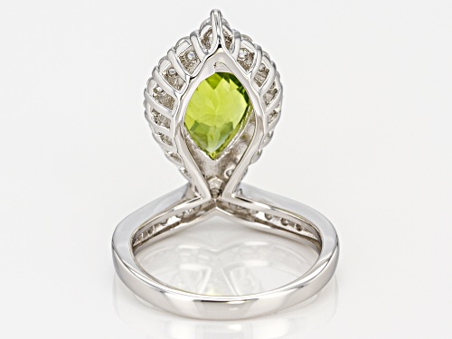3.04ct Manchurian Peridot™ with 1.40ctw White Zircon Rhodium Over Sterling Silver Ring - Size 8