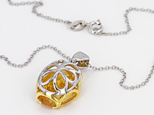 9.00CT OVAL BRAZILIAN CITRINE RHODIUM OVER SILVER TWO-TONE PENDANT WITH CHAIN..WEB ONLY