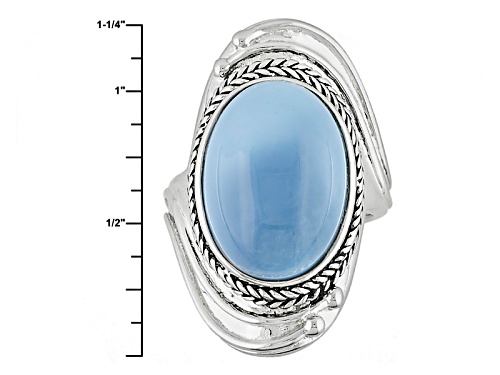18x13mm Oval Cabochon Oregon Blue Opal Sterling Silver Ring - Size 7