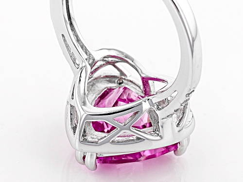 6.80ct Trillion Lab Created Pink Sapphire With .15ctw Round Lab Created White Sapphire Silver Ring - Size 8