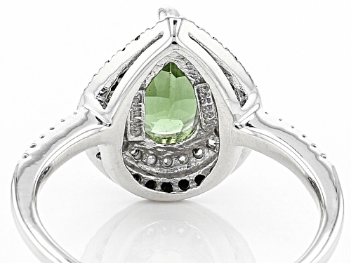.97ct Pear Shape Green Apatite, .21ctw Round White Zircon And .15ctw Round Black Spinel Silver Ring - Size 8